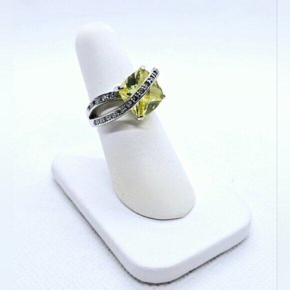 Yellow Simulant Sapphire Cable Silver Tone Fashion Ring - Picture 4 of 11